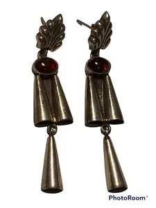 A very nice pair of silver cornelian earrings ... cone-shaped Red Stone - Picture 1 of 5
