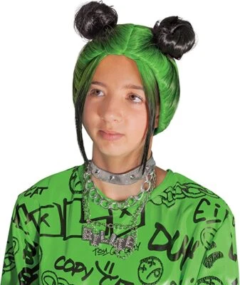 Peluca Disguise Billie Eilish, Accesorio Oficial Conjunto Doble Bollo Verde para Niños, Foto 1 de 4