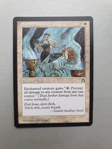 Samite Blessing , MTG Stronghold (1998). Common White Enchant Creature NM - Picture 1 of 2