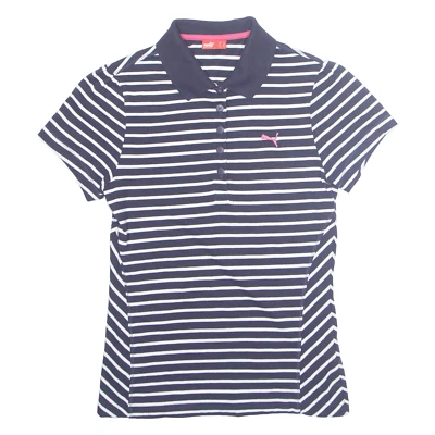 PUMA Womens Polo Shirt Blue Striped UK 10 - Image 1 of 4