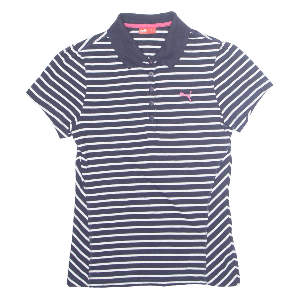 PUMA Womens Polo Shirt Blue Striped UK 10 - Image 1 of 4
