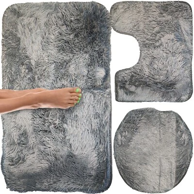 Badezimmerteppich-Set 3 teilig Weich Teppich Rutschfest Toilettendeckel Retoo - Bild 1 von 4