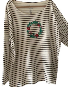Croft & Barrow Pull Over Tee weiß schwarz Streifen plus 2x Weihnachtskranz Neu - Bild 1 von 6