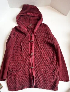FREE PEOPLE RED GRAY KNIT HOODED SWEATER TOGGLE Button - Picture 1 of 5