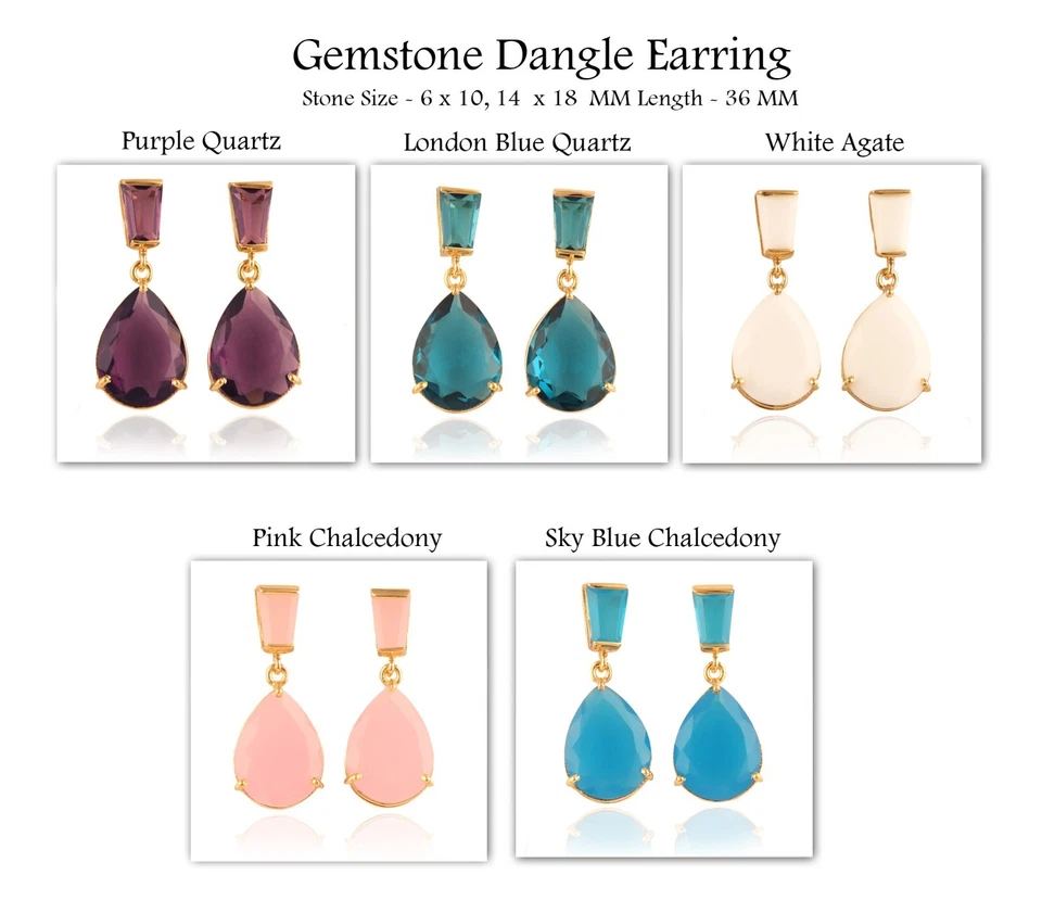 Faceted Cut Quartz Baguette Pear Shape Gold Plated Stud Dangle Bridal Earrings - Image 1 of 1