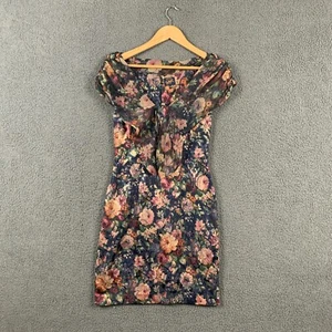 MONSOON TWILIGHT Dress Womens UK 10 Navy Short Floral Shawl Chiffon Tapestry - Picture 1 of 8