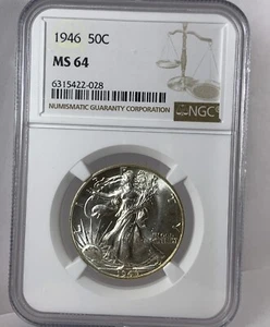 1946 Walking Liberty Silver Half Dollar (50C) MS 64 In An NGC Holder - Picture 1 of 12