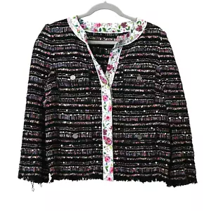 Dolce Gabbana Tweed Blazer Size 40 US 4 Black Pink Floral Neckline Flap Pockets - Picture 1 of 7