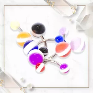 6 Pack 14G Belly Button Navel Ring Surgical Steel with Striped Design Multicolor - Picture 1 of 12