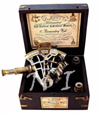Antiguo sextante náutico de latón J. Scott barco funcionando en caja de madera navegación Foto 1 de 4