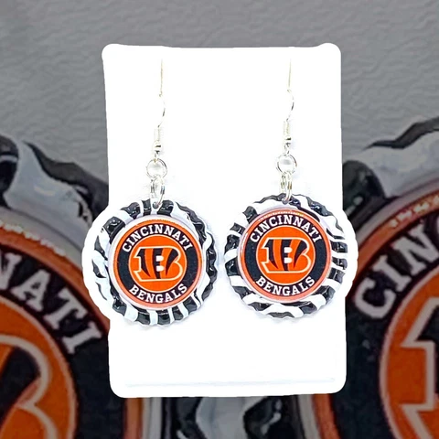 Cincinnati Bengals Inspired Football Bottle Cap Dangle  Earrings Cover