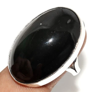925 Silver Plated Black Obsidian Ethnic Ring Handmade Jewelry Size US 7 GW - Picture 1 of 3