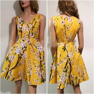 AUTHENTISCHES SS2014 Dolce&Gabbana Kleid Kirschblüten Blumen Jacquard Gelb IT 44 - Bild 1 von 19