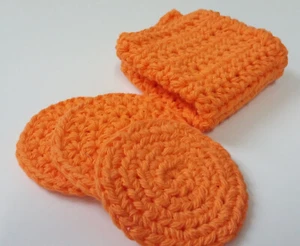 Orange gehäkelt Baumwolle Bad Set - Waschlappen Scrubbie Make-up Entferner Handarbeit - Bild 1 von 4
