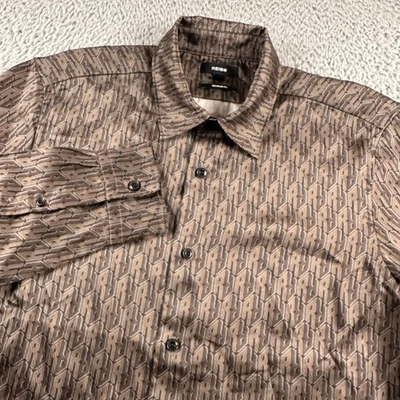 Camisa Reiss Monograma Para Hombre S Marrón Manga Larga Abotonada Calce Regular Sarga Foto 1 de 4