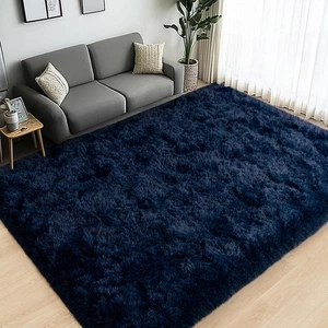 Large Area Rugs for Living Room Bedroom, 6x9 Feet Navy Blue Fluffy Shag Rug, ... - Picture 1 of 9