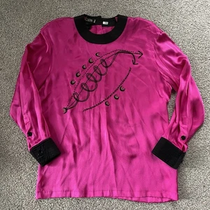 Vtg 80s Escada M Ley 100% Silk Satin Hot Pink Beaded Blouse 36 Germany Top - Picture 1 of 9