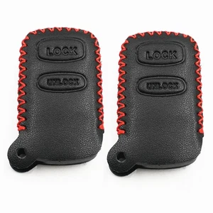 2Pcs Black Leather For Mitsubishi Eclipse Lancer Outlander 2 Buttons Key Fob - Picture 1 of 4