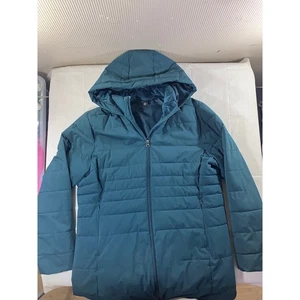 SWISS TECH Women Puffer Jacket Teal Hooded Full Zip Lightweight Size L 12 14 - Picture 1 of 7