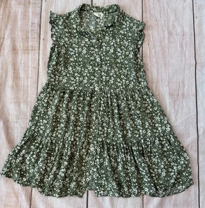 Just Found Kleid Blumenmuster 1X Grün Ditsy Rüschenärmel V-Ausschnitt Gefüttert Stufen - Bild 1 von 6