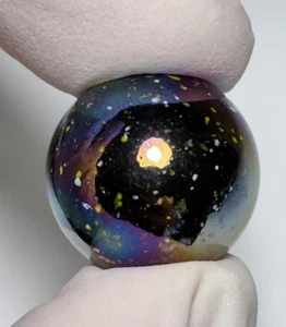 Vintage Black Galaxy Metallic Glas Spielzeug Marmor 0,61 Zoll Akro Achat Peltier Vacor - Bild 1 von 6