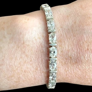 "Pulsera de tenis de plata esterlina circonita cúbica ovalada estampada 925 joyería 7""" - Imagen 1 de 7