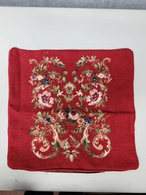 Funda de almohada de lana vintage Chaps punta de aguja terciopelo rojo espalda 16" cremallera cuadrada Foto 1 de 4