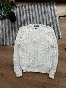 POLO RALPH LAUREN VINTAGE DENSE SWEATER MEN’S WHITE RARE HAND KNIT Size S - Picture 1 of 14