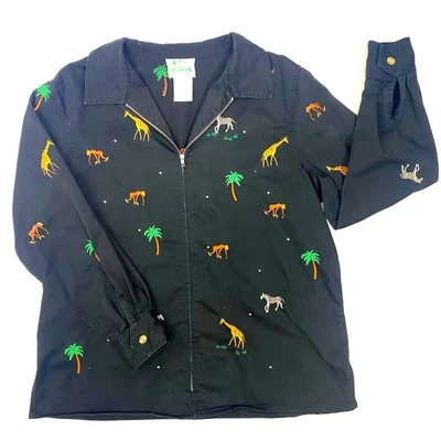 Vtg 80s 90s Quacker Factory Jacket Womens Medium Safari Animals Kitsch Granny - Image 1 of 4