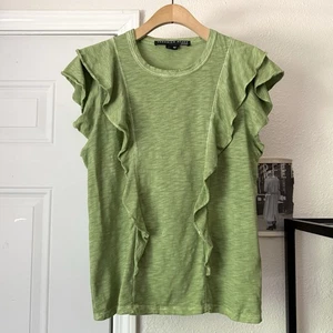 VERONICA BEARD grünes ärmelloses Tanktop aus Pima-Baumwolle mit Noppenstrick und Rüschen - Bild 1 von 6