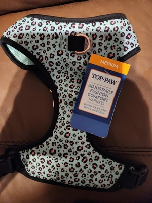 Arnés cómodo para perros Top Paw ajustable moda estampado de guepardo mediano en verde azulado Foto 1 de 2