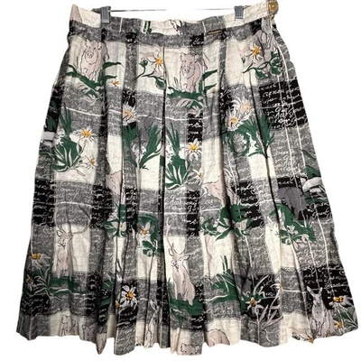 Vtg 80s Geiger Austria Pleated Skirt Alpine Goat Ibex Print Linen Blend Sz 46 - Image 1 of 4