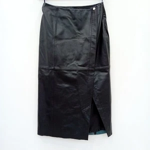 Levete Room Leather Skirt UK10 Black Knee Length Wrap Button New with Tags FLT17 - Picture 1 of 9