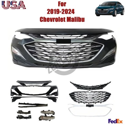For 2019-2024 Chevy Malibu Front Bumper Cover Upper & Lower Grille Fog Light Set - Image 1 of 4