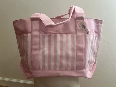 Victoria Secret Pocket Tote Bag Pink White Heritage Stripe Tote NWT - Image 1 of 4