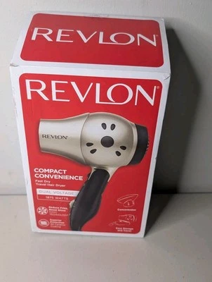 Revlon 1875W Folding Handle Ionic Travel Hair Dryer, Black and Gold COMPACT Used - Image 1 of 4