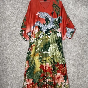 NATORI Floral Crane Maxi Schlafkleid Kimono Kaftan Nachthemd XS Satin - Bild 1 von 12