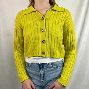 Wild Fable Chartreuse Cropped Knit Cardigan Size Small - Bild 1 von 7