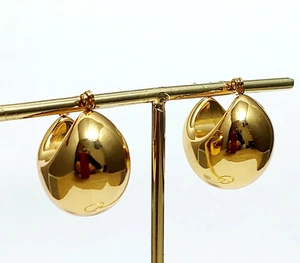 OHRRINGE STAHL STEEL DAMEN VERGOLDET GELB GEWÖLBT TROPFEN LAPPEN VERSCHLUSS CLIPS - Bild 1 von 2