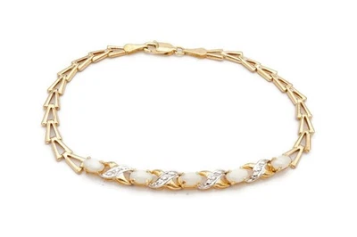 Браслет из 10-каратного желтого золота с опалом и бриллиантами 7,25 дюйма - Изображение 1 из 4