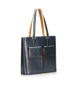 Auth LOUIS VUITTON Mat Navy blue Monogram Vernis Wilwood Handbag tote laptop bag - Picture 1 of 20