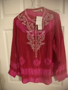 NWT Soft Surroundings 100% Silk Blouse with Embroidery and Sequins MEDIUM - Picture 1 of 10
