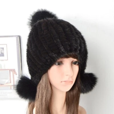 Handmade Women’s /Teen /Children’s Genuine Mink Fur Knitted Beanie Hat One Size - Image 1 of 4