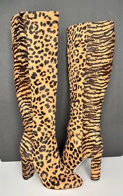 Botas hasta la rodilla Antonio Melani Corren estampado de tigre leopardo pelo de becerro talla 7,5 M Foto 1 de 4