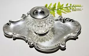 Sterling Silver Tray With Crystal Ink Well With Sterling Top  95.1 Grams - Picture 1 of 24