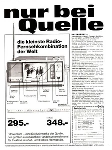3w22615/ Alte Reklame aus 1968 - ...nur bei QUELLE – Universum Volltransistor - Picture 1 of 1