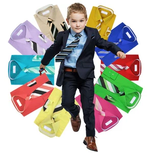 Boys Long Sleeve Dress Shirt Matching Tie & Hanky Toddler Kids Button Up Set - Picture 1 of 26