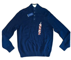 Nautica Mens Sweater 1/4 Button Mock Neck 100% Cotton Navy Blue Sweater Sz S NWT - Picture 1 of 12