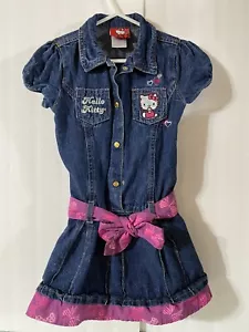 Hello Kitty Little Girls Size 6 Denim Jean Dress Matching Belt & Ruffle - Picture 1 of 16