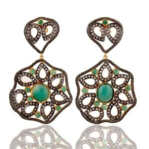 Gemstone 925 Sterling Silver Handmade Green Onyx Earring With Zircon Jewelry
